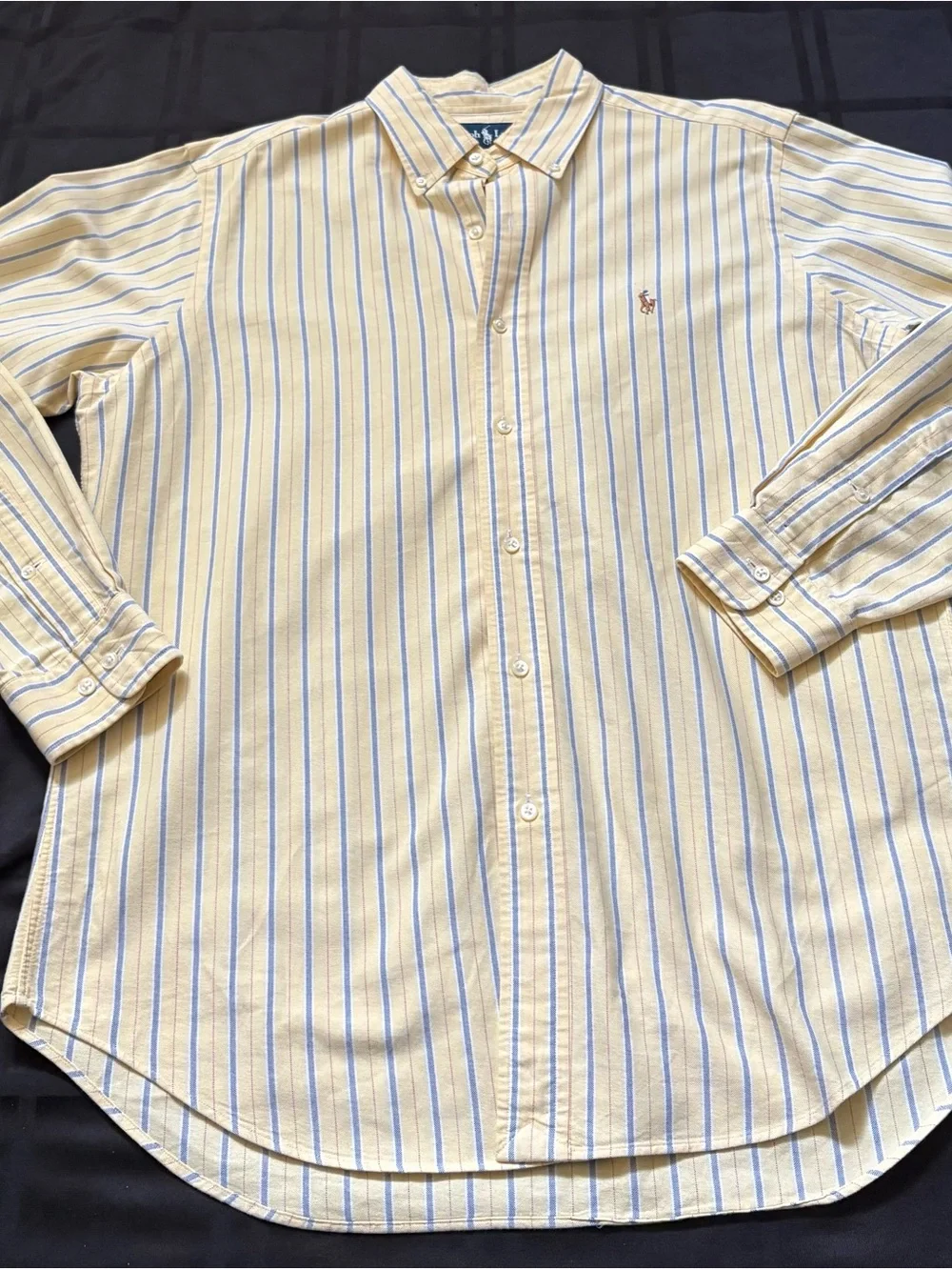 Vintage RALPH LAUREN Oxford Shirt Mens Yellow Stripe Classic Fit Size:15.5